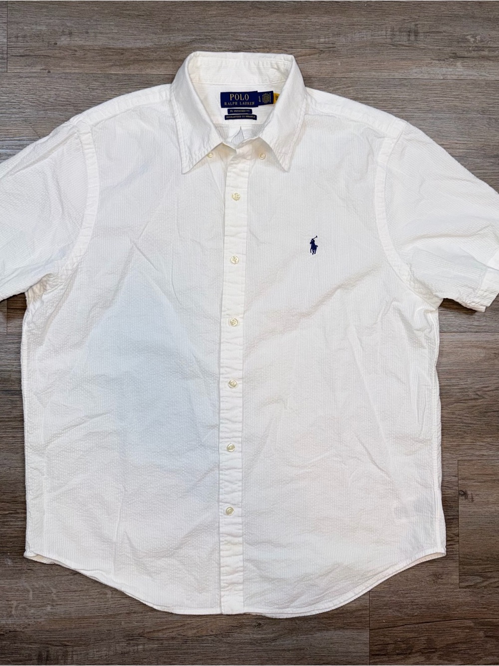 Polo Ralph Lauren Shirt Mens L Short Sleeve White Seersucker Button Down Pony
